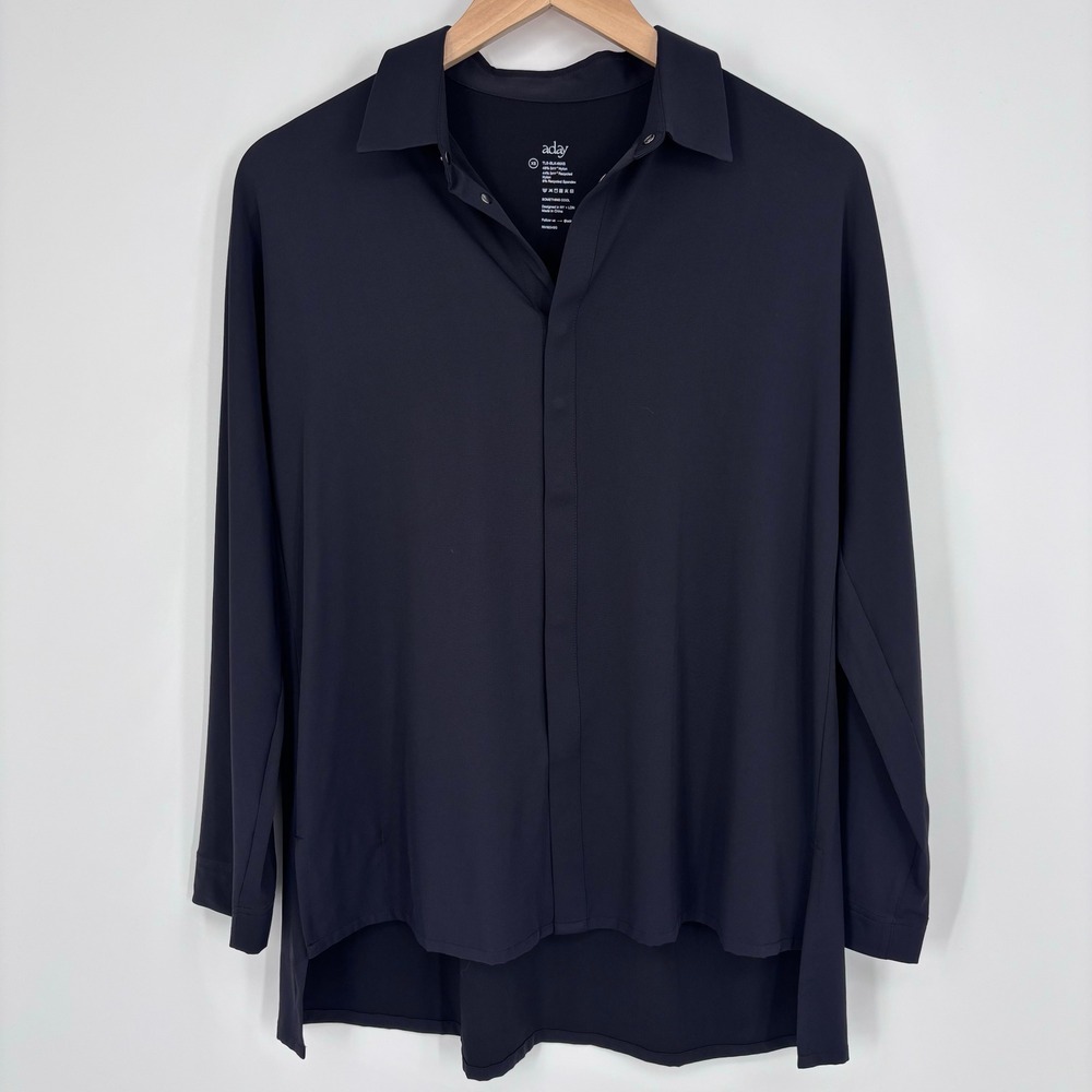 ADAY Something Cool Long Sleeve Shirt Women5 XS Black Button Up Top Minimalist